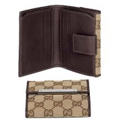 Brun Gucci Volet Français Portefeuille Avec Plaque En Métal Promotion